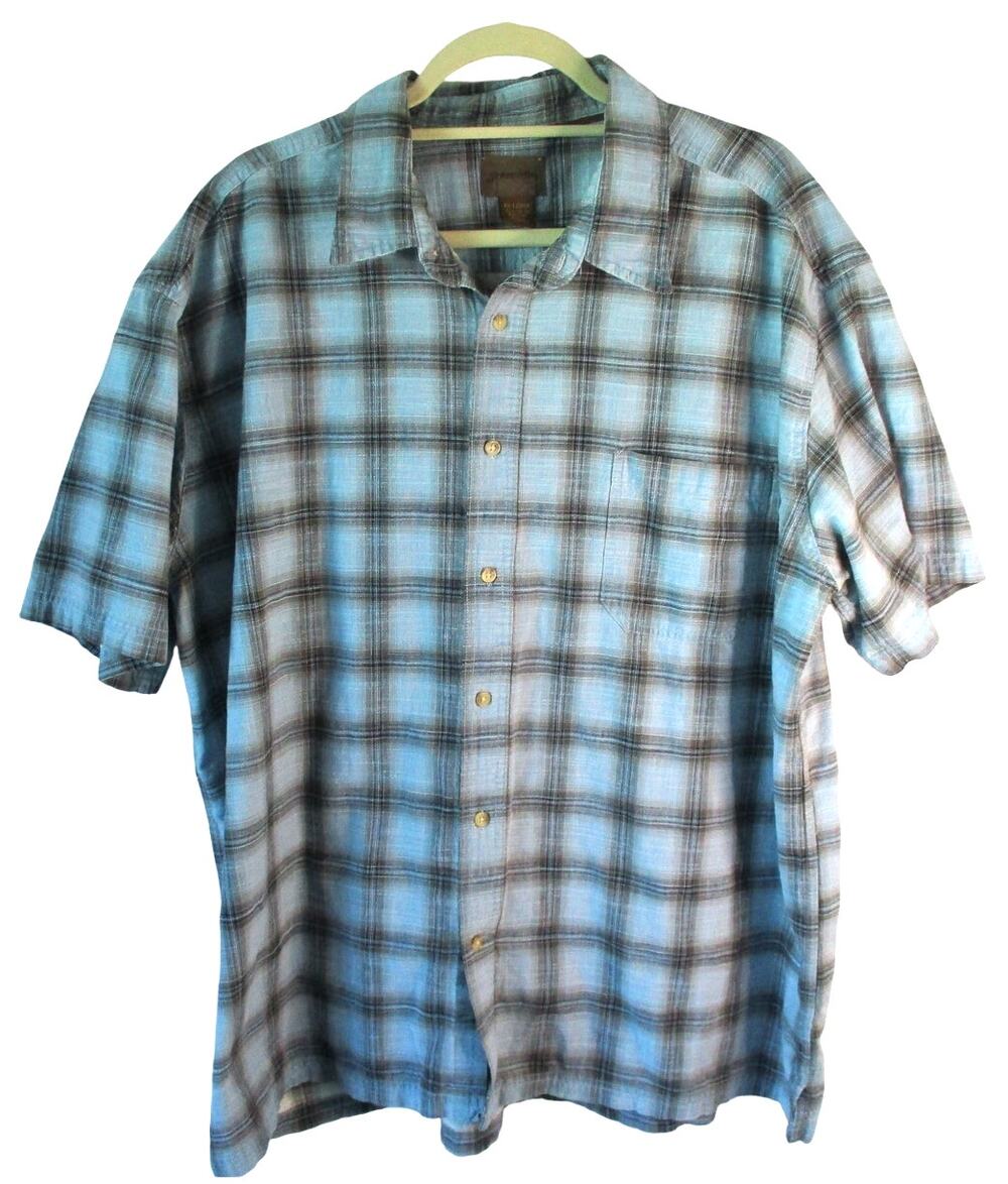 St. John's Bay Men's Blue Checked Short Sleeve Button Down Shirt Size XXL